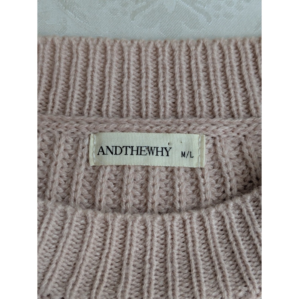 ANDTHEWHY Dusty Pink Fringe Long Sleeve Boxy Oversized Sweater Size M/L - Picture 4 of 8